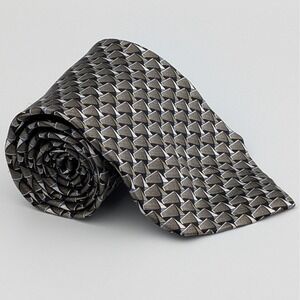 Peebles Mens Tie Grey Tan Blue Geometric Abstract Silk Made in USA 58x4